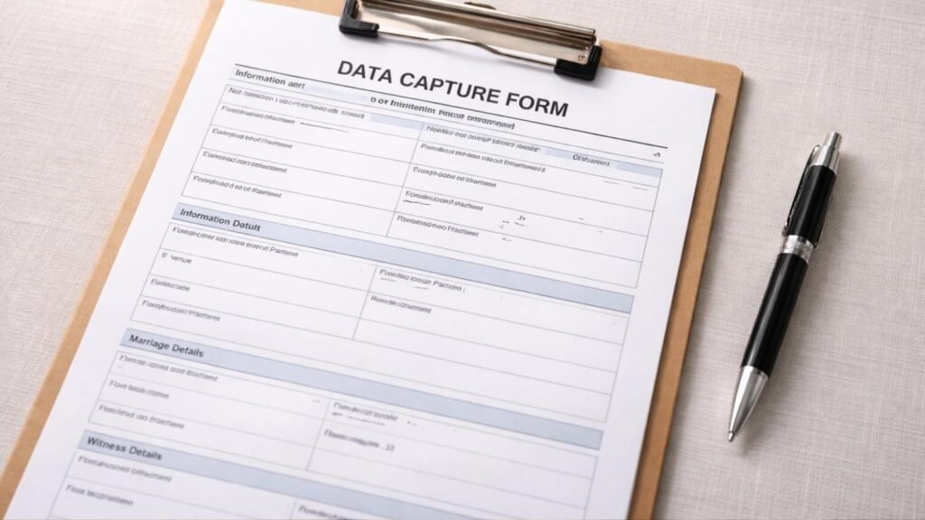 Data Capture Form used when giving notice of intention to marry in Ireland