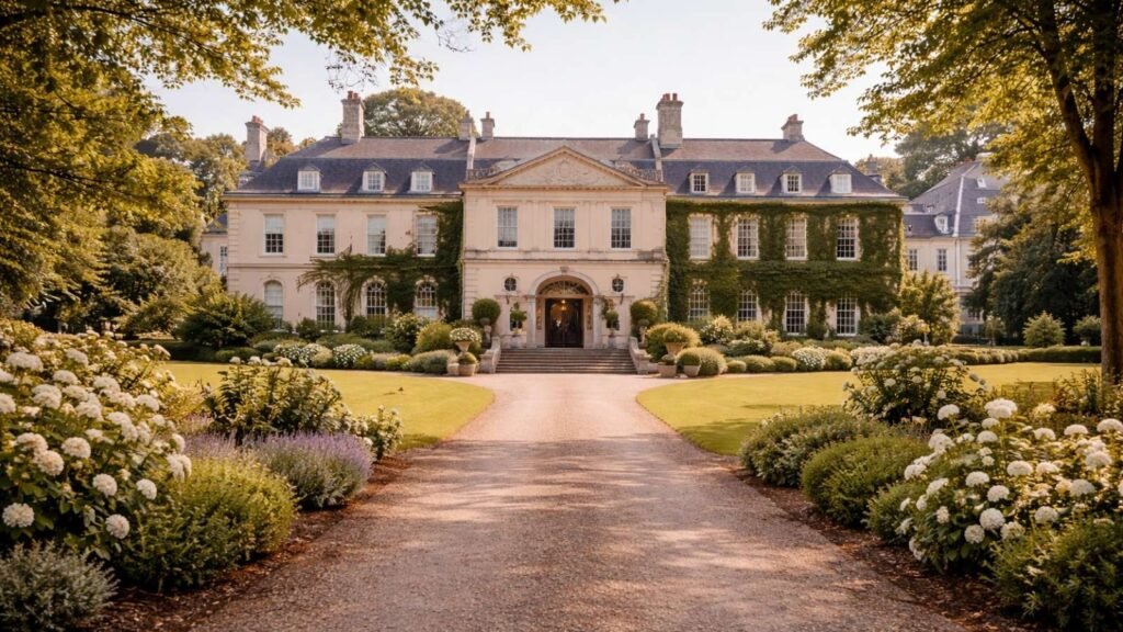 Exterior of a traditional Irish country house wedding venue.