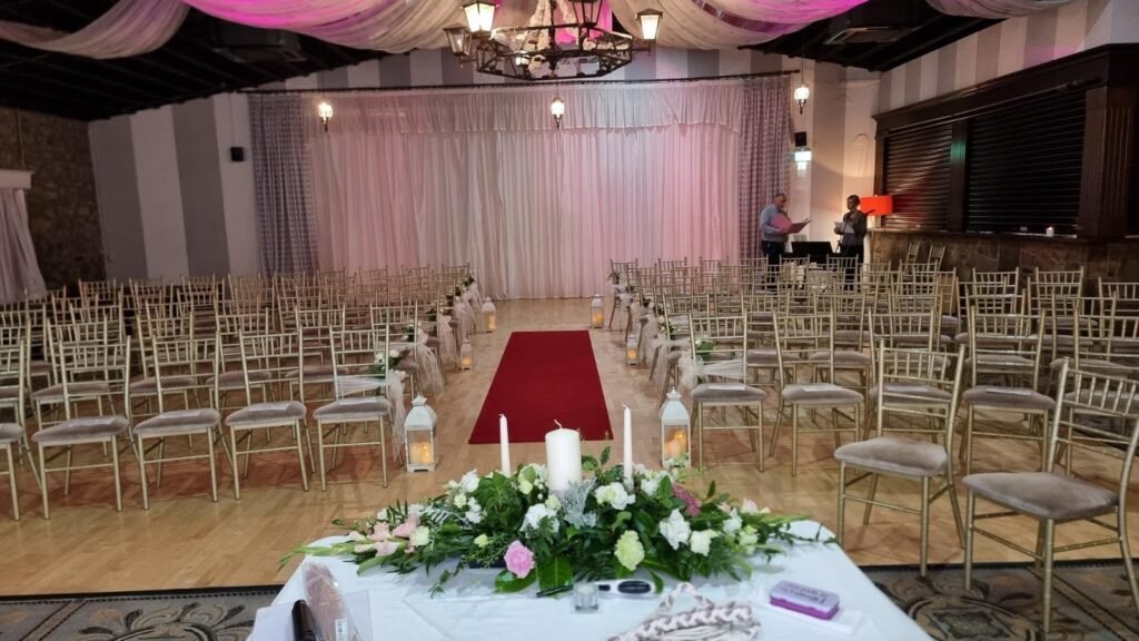Hotel wedding ceremony space set up before guests arrive in Ireland